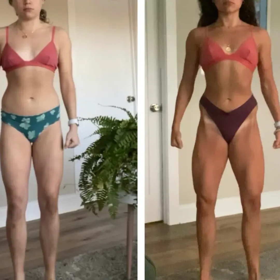 Before and after image of a female after undergoing a fitness plan