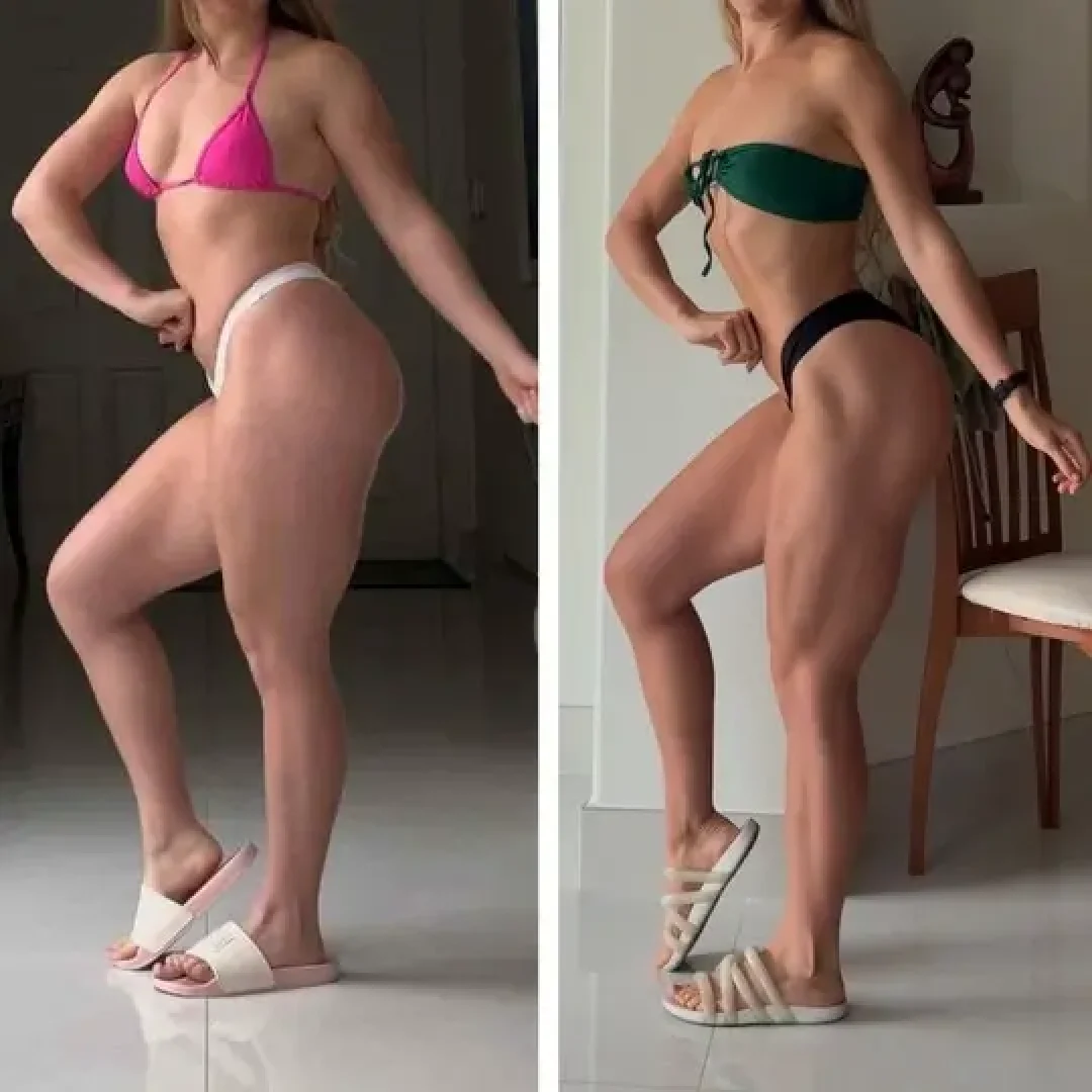 Before and after image of a young woman after fitness workout